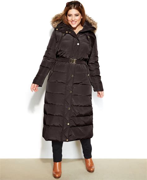 michael michael kors belted faux-fur trim hooded maxi down coat|michael kors hooded faux fur trim quilted belted puffer coat.